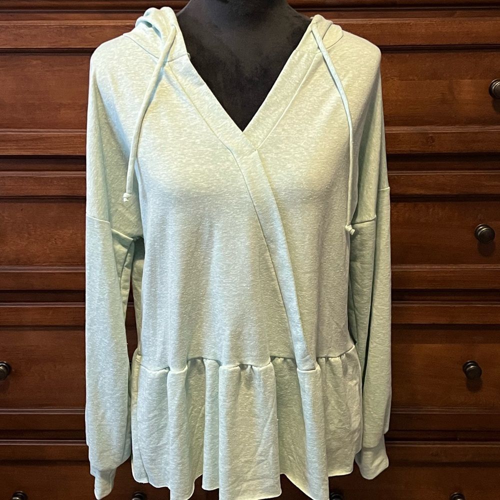 Sew In Love Light Green Ruffle Shirt with Hood